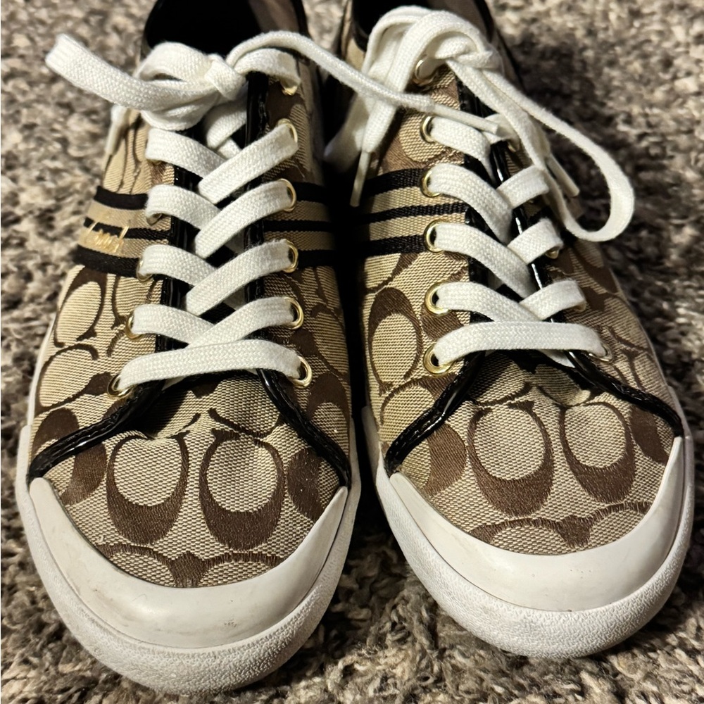Coach Women's FOLLY classic Tan and Black Signature Sneakers - Picture 2 of 14